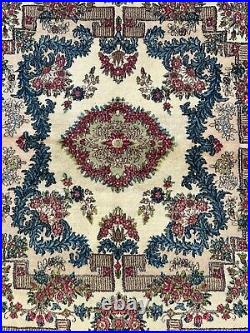 Handmade Vintage Wool Rug Middle Eastern Sarouk Design in Bold Colors 3'11 x 4'5