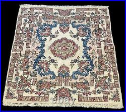 Handmade Vintage Wool Rug Middle Eastern Sarouk Design in Bold Colors 3'11 x 4'5