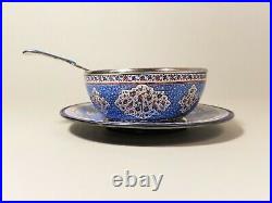 High Quality Enameled (Mina) Silver Bowl etc, 453 gr-Persian/Islamic/Russian
