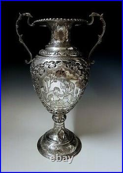 Huge 1.9KG Antique Persian Style Middle Eastern Islamic Solid Silver Vase