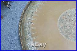 Huge Antique Islamic Middle Eastern Copper Table Tray Hand Made 42 Fluted Rim