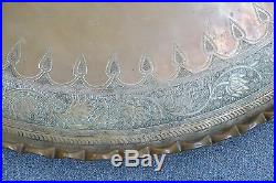 Huge Antique Islamic Middle Eastern Copper Table Tray Hand Made 42 Fluted Rim