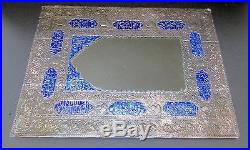 Huge Antique Persian Mirror w Enameled Repousse Silver Frame-Islamic/Russian