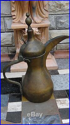 Huge Antique17-18c Islamic Turkish Ottoman Brass Tombak Coffee Pot 26h Signed