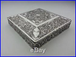Huge Fine Antique Persian Islamic Hand Chased Solid Silver Hallmarked Box 878g