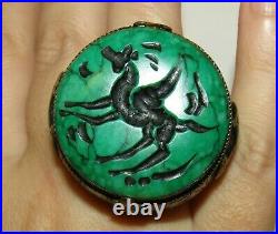 Huge, Rare, Antique Middle Eastern Or Persian Ring / Carved Pegasus In Turquoise