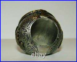 Huge, Rare, Antique Middle Eastern Or Persian Ring / Carved Pegasus In Turquoise