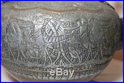 Huge antique handmade copper brass Middle Eastern dovetailed teapot kettle