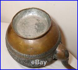 Huge antique handmade copper brass Middle Eastern dovetailed teapot kettle
