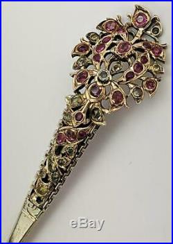 INDIAN Antique SILVER RUBIES & GEMSTONE TURBAN ORNAMENT / BROOCH 19th Century