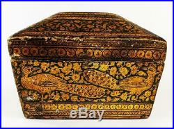 INDO PERSIAN KASHMIR Antique PAPIER MACHE CASKET / BOX 19th Century Islamic Art