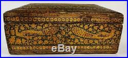 INDO PERSIAN KASHMIR Antique PAPIER MACHE CASKET / BOX 19th Century Islamic Art