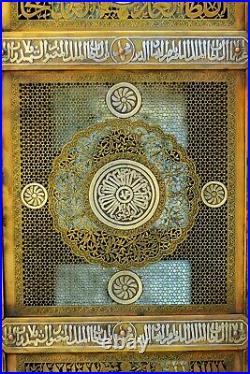 ISLAMIC MAMLUK ARABIC CAIROWARE KURSI SILVER & gold INLAID BRASS OTTOMAN TABLE