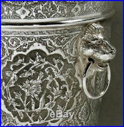 Indian Silver Wine Cooler c1925 SIGNED LION HANDLES