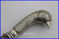 Indo-persian mughal islamic traditional sikh silver inlay engraved kard dagger