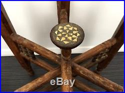 Islamic Brass Tray Table Stand Hardwood Cairoware Moorish Bone Inlay Persian 19C