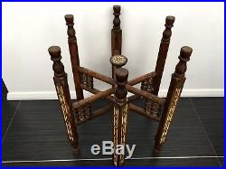 Islamic Brass Tray Table Stand Hardwood Cairoware Moorish Bone Inlay Persian 19C