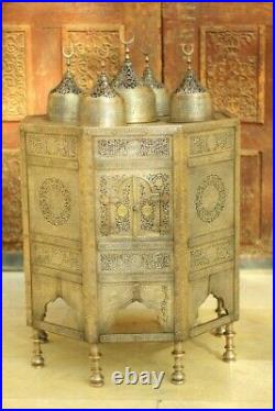 Islamic Mamluk Arab Cairoware Silver & Gold Inlaid Brass Ottoman Incense Burner