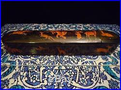 Islamic/ Middle Eastern, ANTIQUE QAJAR LACQUER QALAMDAN PEN CASE c1890, 23.5 cm