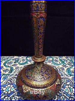 Islamic/Middle Eastern, Antique Indo Persian SURAHI ENAMEL BOTTLE Kashmir 1880