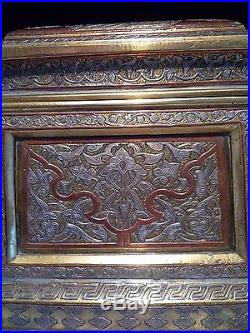 Islamic/Middle Eastern, STUNNING LARGE OTTOMAN CASKET- BRASS WITH GOLD SILVER MOP