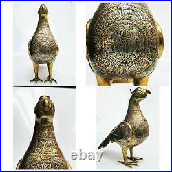 Islamic calligraphic Silver inlaid engraved big old Bird incense burner 38x35