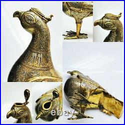 Islamic calligraphic Silver inlaid engraved big old Bird incense burner 38x35