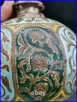 Islamic mughal Empire rare brass enemel work vase 16 century