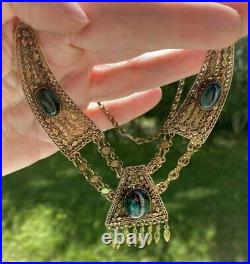 Israel Antique Vtg Sterling Silver 925 Eliat Stone Handmade Necklace Earrings