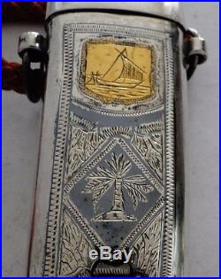 Large All Silver Vintage Iraqi Islamic Jambia Dagger Khanjar Niello Gold 1950
