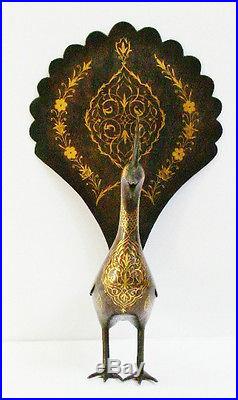 LARGE ANTIQUE ISLAMIC PEACOCK (inlaid gold)