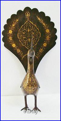 LARGE ANTIQUE ISLAMIC PEACOCK (inlaid gold)