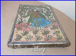 LARGE antique 1700's handmade Middle Eastern pottery figural lady tile painting