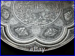 Lahiji 77cm 7.7kg Antique Islamic Middle Eastern Hand Chased Solid Silver Tray