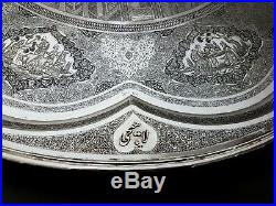 Lahiji 77cm 7.7kg Antique Islamic Middle Eastern Hand Chased Solid Silver Tray