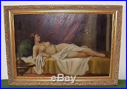 Large ANTIQUE OIL PAINTING RECLINING FEMALE NUDE MIDDLE EASTERN INFLUENCE c1900