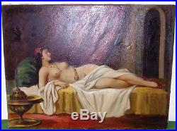 Large ANTIQUE OIL PAINTING RECLINING FEMALE NUDE MIDDLE EASTERN INFLUENCE c1900
