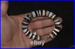 Large Ancient Middle Eastern Yemeni Banded Agate Dzi Stone Bead Bracelet