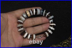 Large Ancient Middle Eastern Yemeni Banded Agate Dzi Stone Bead Bracelet