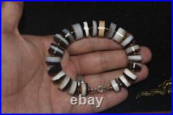 Large Ancient Middle Eastern Yemeni Banded Agate Dzi Stone Bead Bracelet