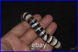 Large Ancient Middle Eastern Yemeni Banded Agate Dzi Stone Bead Bracelet