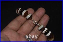 Large Ancient Middle Eastern Yemeni Banded Agate Dzi Stone Bead Bracelet