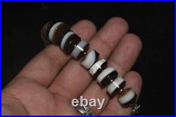 Large Ancient Middle Eastern Yemeni Banded Agate Dzi Stone Bead Bracelet