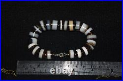 Large Ancient Middle Eastern Yemeni Banded Agate Dzi Stone Bead Bracelet