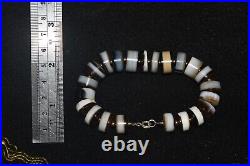 Large Ancient Middle Eastern Yemeni Banded Agate Dzi Stone Bead Bracelet