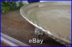 Large Antique Eastern White Metal Zinc Engraved Tray Platter Centrepiece
