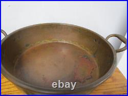 Large Antique Middle Eastern Copper & Brass Serving Pan Great Patina 15 inches