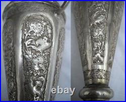 Large Antique Middle Eastern Persian Solid Silver Islamic Vase 426 gr. Signed