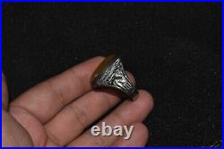 Large Antique Old Middle Eastern Silver ring with Hakik Carnelian Stone Bezel