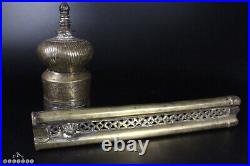 Large Antique Ottoman 18th / 19th Century Brass Qalamdan Pen Case & Inkwell
